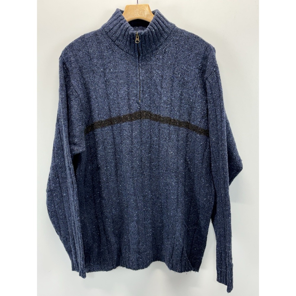 Vtg J. Ashford Wool Sweater Men's XL Blue Wide Ribbed 1/4 Zip 90s Made In Italy